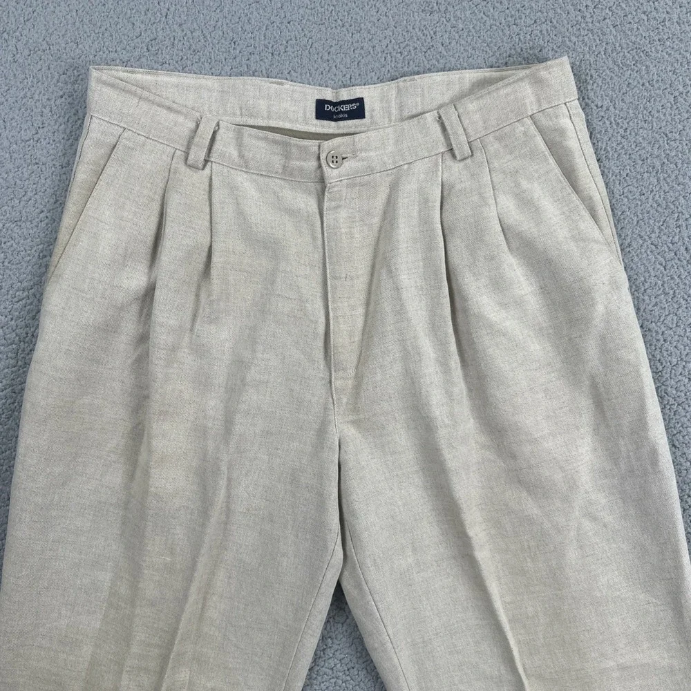 VTG Dockers No Wrinkle Linen Blend Pants Men 36x32 Beige Khakis Relaxed Pleated